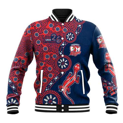 Sydney Roosters NAIDOC Week 2026 Baseball Jacket Aboriginal Lizard Dot Painting - 50 Years of Deadly