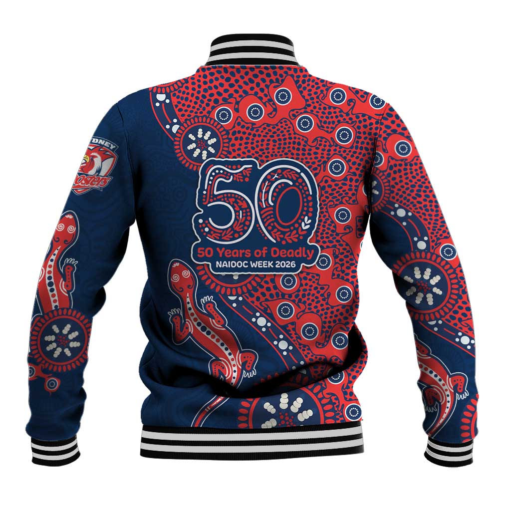Sydney Roosters NAIDOC Week 2026 Baseball Jacket Aboriginal Lizard Dot Painting - 50 Years of Deadly