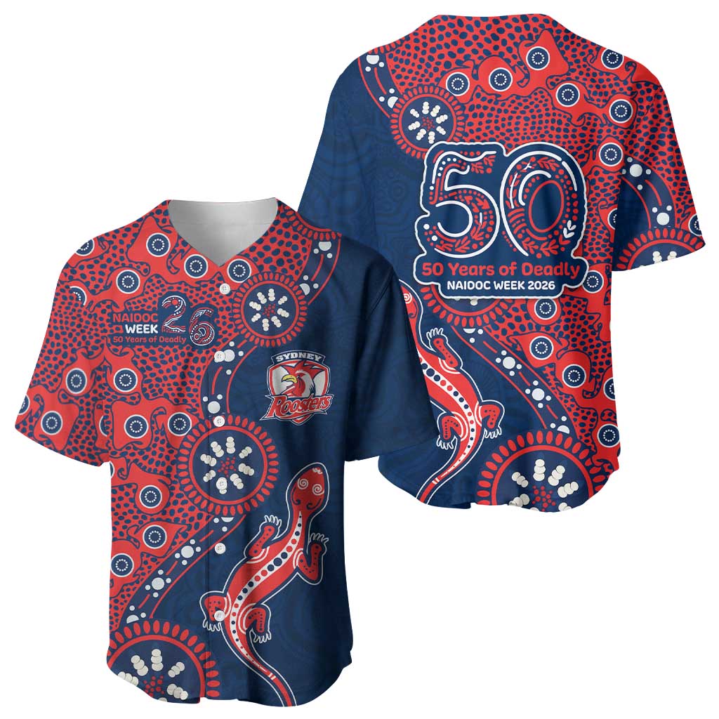 Sydney Roosters NAIDOC Week 2026 Baseball Jersey Aboriginal Lizard Dot Painting - 50 Years of Deadly