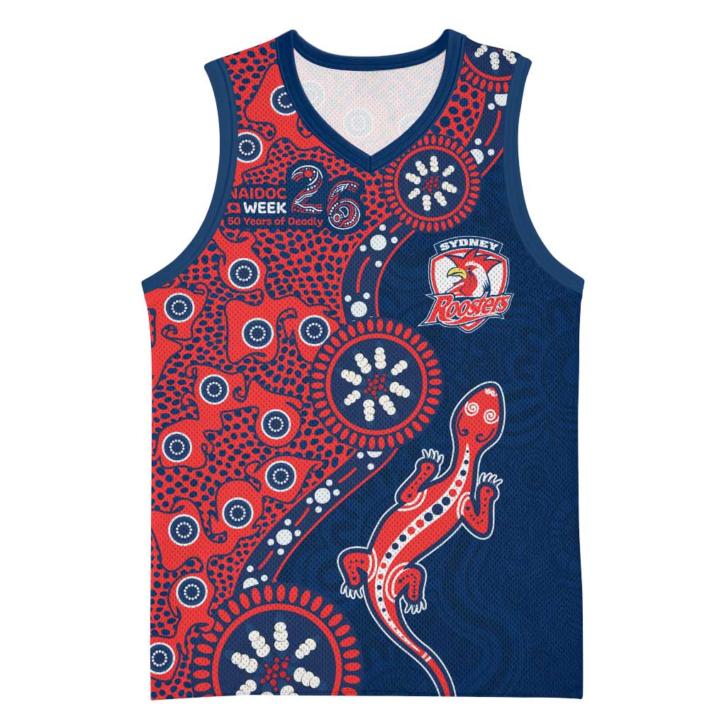 Sydney Roosters NAIDOC Week 2026 Basketball Jersey Aboriginal Lizard Dot Painting - 50 Years of Deadly