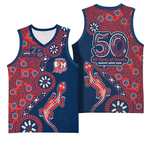 Sydney Roosters NAIDOC Week 2026 Basketball Jersey Aboriginal Lizard Dot Painting - 50 Years of Deadly