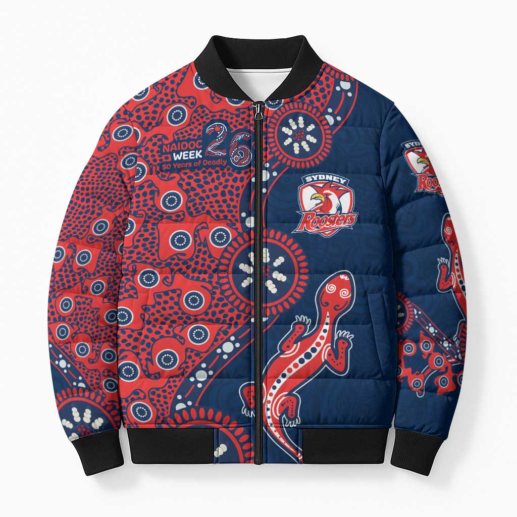 Sydney Roosters NAIDOC Week 2026 Bomber Puffer Jacket Aboriginal Lizard Dot Painting - 50 Years of Deadly