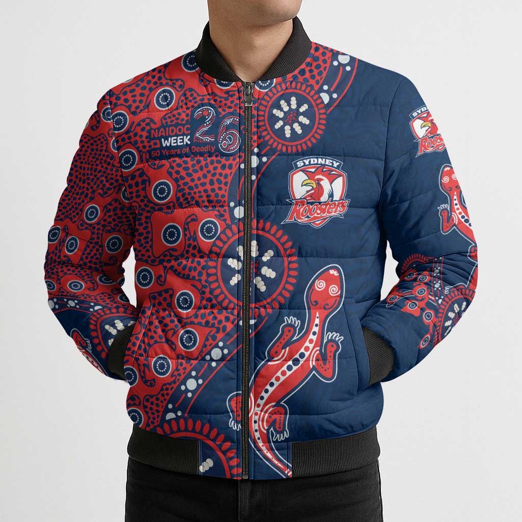 Sydney Roosters NAIDOC Week 2026 Bomber Puffer Jacket Aboriginal Lizard Dot Painting - 50 Years of Deadly