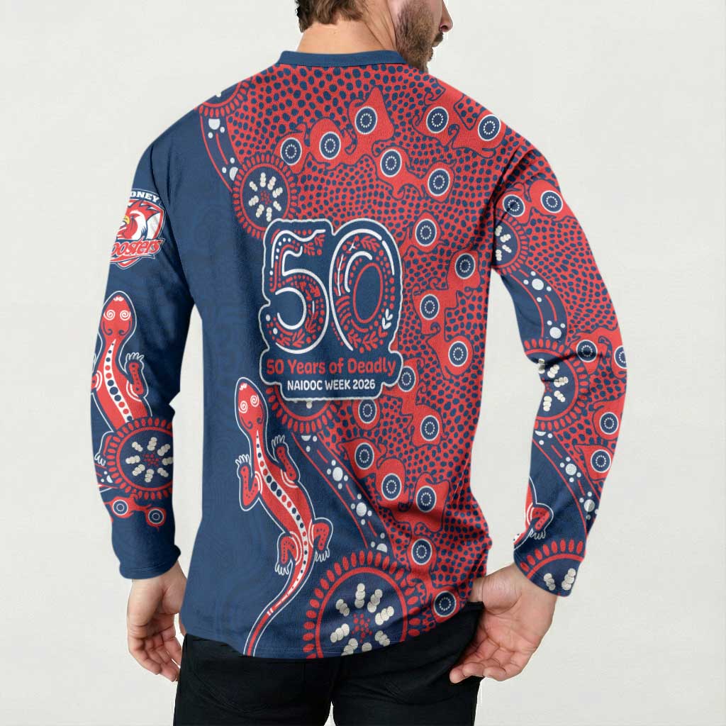 Sydney Roosters NAIDOC Week 2026 Button Sweatshirt Aboriginal Lizard Dot Painting - 50 Years of Deadly