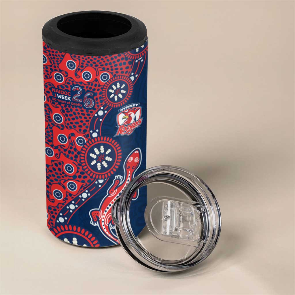 Sydney Roosters NAIDOC Week 2026 4 in 1 Can Cooler Tumbler Aboriginal Lizard Dot Painting - 50 Years of Deadly