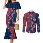 Sydney Roosters NAIDOC Week 2026 Couples Matching Mermaid Dress and Long Sleeve Button Shirt Aboriginal Lizard Dot Painting - 50 Years of Deadly