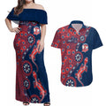 Sydney Roosters NAIDOC Week 2026 Couples Matching Off Shoulder Maxi Dress and Hawaiian Shirt Aboriginal Lizard Dot Painting - 50 Years of Deadly