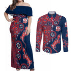 Sydney Roosters NAIDOC Week 2026 Couples Matching Off Shoulder Maxi Dress and Long Sleeve Button Shirt Aboriginal Lizard Dot Painting - 50 Years of Deadly