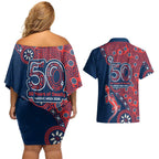Sydney Roosters NAIDOC Week 2026 Couples Matching Off Shoulder Short Dress and Hawaiian Shirt Aboriginal Lizard Dot Painting - 50 Years of Deadly