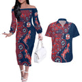 Sydney Roosters NAIDOC Week 2026 Couples Matching Off The Shoulder Long Sleeve Dress and Hawaiian Shirt Aboriginal Lizard Dot Painting - 50 Years of Deadly