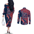 Sydney Roosters NAIDOC Week 2026 Couples Matching Off The Shoulder Long Sleeve Dress and Long Sleeve Button Shirt Aboriginal Lizard Dot Painting - 50 Years of Deadly