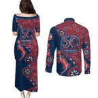Sydney Roosters NAIDOC Week 2026 Couples Matching Puletasi and Long Sleeve Button Shirt Aboriginal Lizard Dot Painting - 50 Years of Deadly