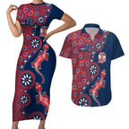 Sydney Roosters NAIDOC Week 2026 Couples Matching Short Sleeve Bodycon Dress and Hawaiian Shirt Aboriginal Lizard Dot Painting - 50 Years of Deadly