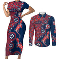Sydney Roosters NAIDOC Week 2026 Couples Matching Short Sleeve Bodycon Dress and Long Sleeve Button Shirt Aboriginal Lizard Dot Painting - 50 Years of Deadly