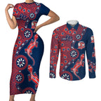 Sydney Roosters NAIDOC Week 2026 Couples Matching Short Sleeve Bodycon Dress and Long Sleeve Button Shirt Aboriginal Lizard Dot Painting - 50 Years of Deadly
