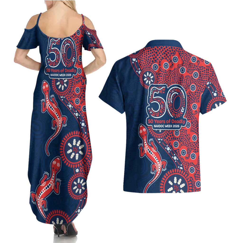 Sydney Roosters NAIDOC Week 2026 Couples Matching Summer Maxi Dress and Hawaiian Shirt Aboriginal Lizard Dot Painting - 50 Years of Deadly