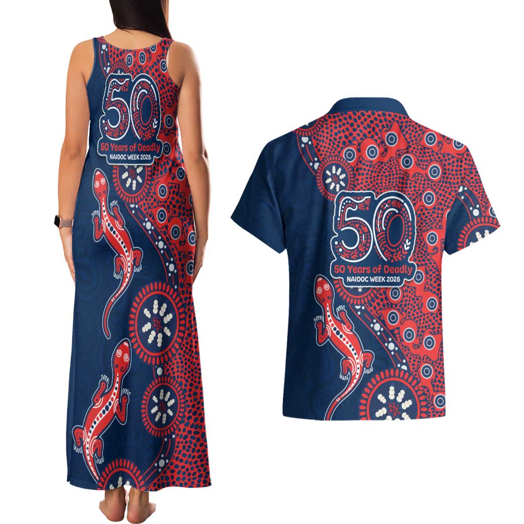 Sydney Roosters NAIDOC Week 2026 Couples Matching Tank Maxi Dress and Hawaiian Shirt Aboriginal Lizard Dot Painting - 50 Years of Deadly