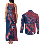 Sydney Roosters NAIDOC Week 2026 Couples Matching Tank Maxi Dress and Long Sleeve Button Shirt Aboriginal Lizard Dot Painting - 50 Years of Deadly