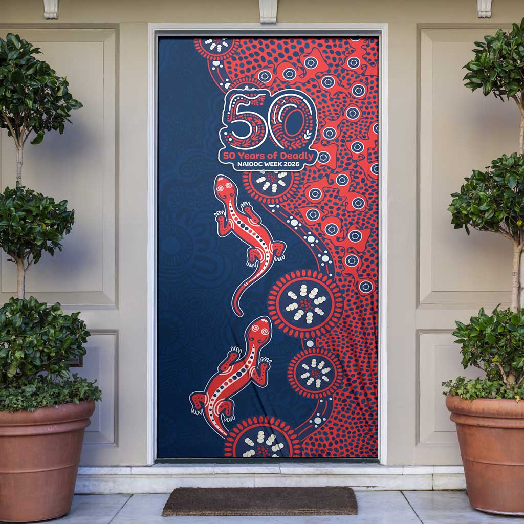 Sydney Roosters NAIDOC Week 2026 Door Cover Aboriginal Lizard Dot Painting - 50 Years of Deadly