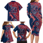 Sydney Roosters NAIDOC Week 2026 Family Matching Long Sleeve Bodycon Dress and Hawaiian Shirt Aboriginal Lizard Dot Painting - 50 Years of Deadly