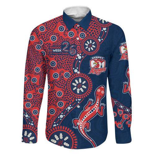 Sydney Roosters NAIDOC Week 2026 Family Matching Long Sleeve Bodycon Dress and Hawaiian Shirt Aboriginal Lizard Dot Painting - 50 Years of Deadly