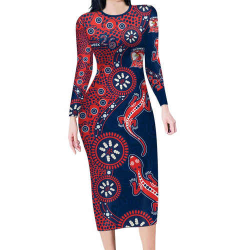 Sydney Roosters NAIDOC Week 2026 Family Matching Long Sleeve Bodycon Dress and Hawaiian Shirt Aboriginal Lizard Dot Painting - 50 Years of Deadly