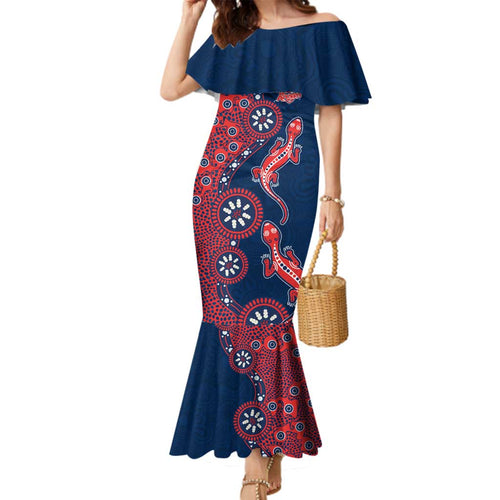 Sydney Roosters NAIDOC Week 2026 Family Matching Mermaid Dress and Hawaiian Shirt Aboriginal Lizard Dot Painting - 50 Years of Deadly