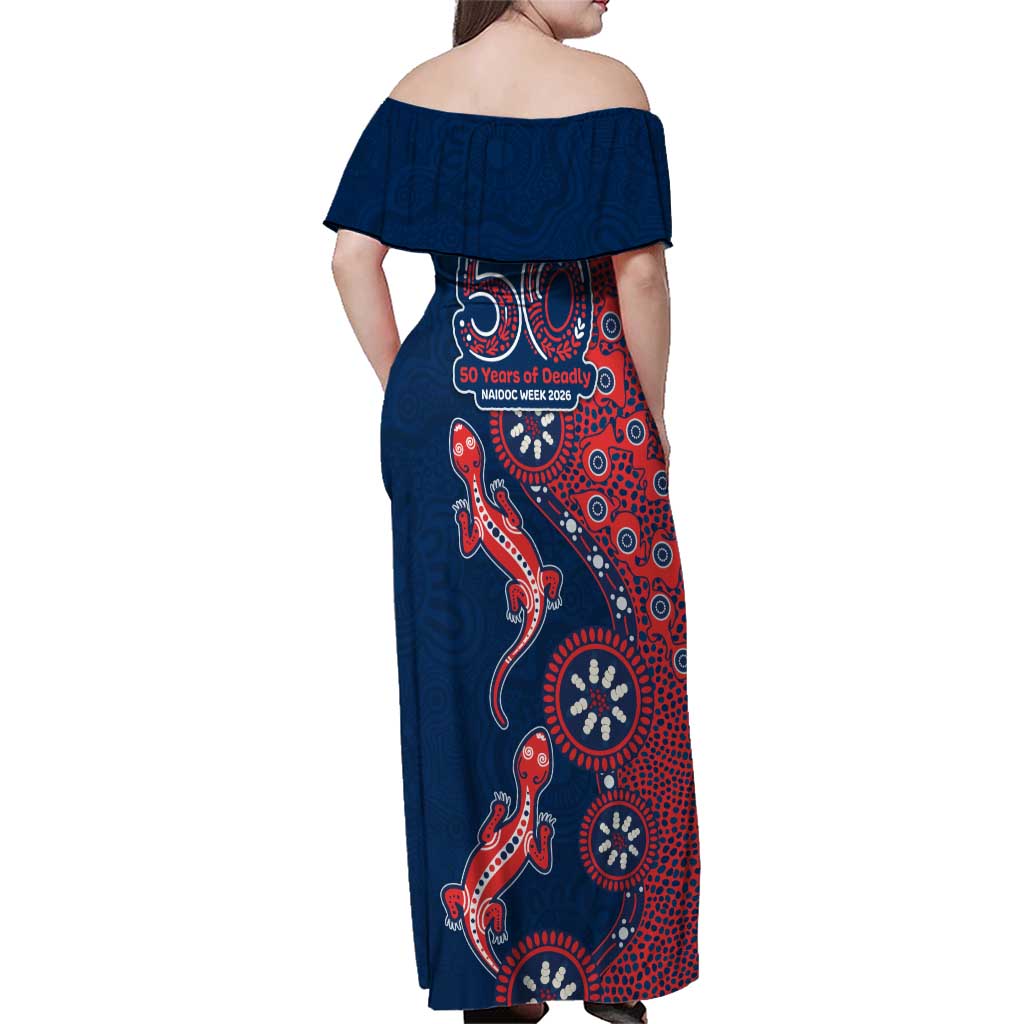 Sydney Roosters NAIDOC Week 2026 Family Matching Off Shoulder Maxi Dress and Hawaiian Shirt Aboriginal Lizard Dot Painting - 50 Years of Deadly