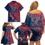 Sydney Roosters NAIDOC Week 2026 Family Matching Off Shoulder Short Dress and Hawaiian Shirt Aboriginal Lizard Dot Painting - 50 Years of Deadly