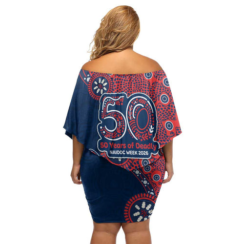Sydney Roosters NAIDOC Week 2026 Family Matching Off Shoulder Short Dress and Hawaiian Shirt Aboriginal Lizard Dot Painting - 50 Years of Deadly
