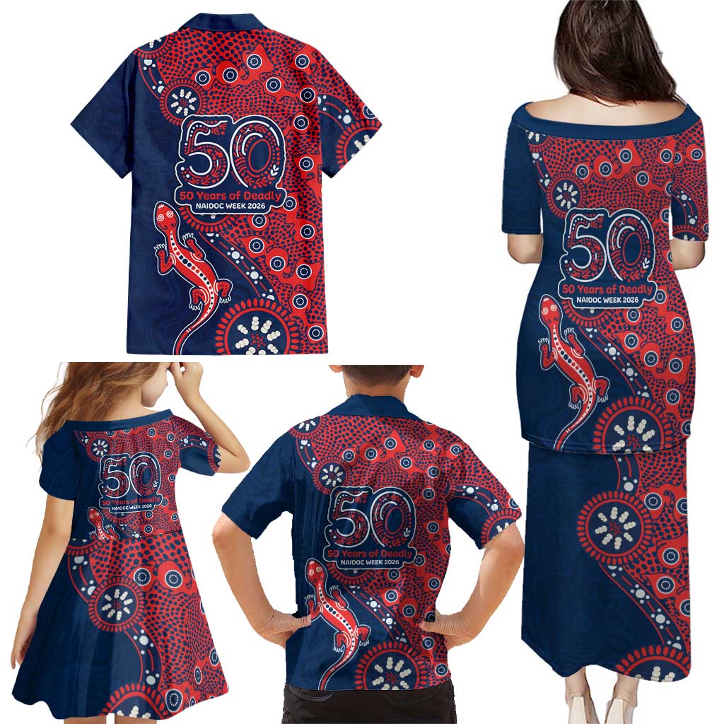 Sydney Roosters NAIDOC Week 2026 Family Matching Puletasi and Hawaiian Shirt Aboriginal Lizard Dot Painting - 50 Years of Deadly