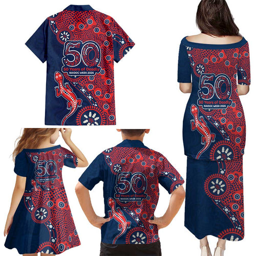 Sydney Roosters NAIDOC Week 2026 Family Matching Puletasi and Hawaiian Shirt Aboriginal Lizard Dot Painting - 50 Years of Deadly
