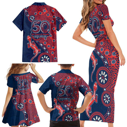 Sydney Roosters NAIDOC Week 2026 Family Matching Short Sleeve Bodycon Dress and Hawaiian Shirt Aboriginal Lizard Dot Painting - 50 Years of Deadly
