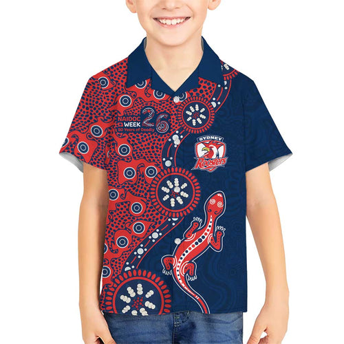 Sydney Roosters NAIDOC Week 2026 Family Matching Short Sleeve Bodycon Dress and Hawaiian Shirt Aboriginal Lizard Dot Painting - 50 Years of Deadly