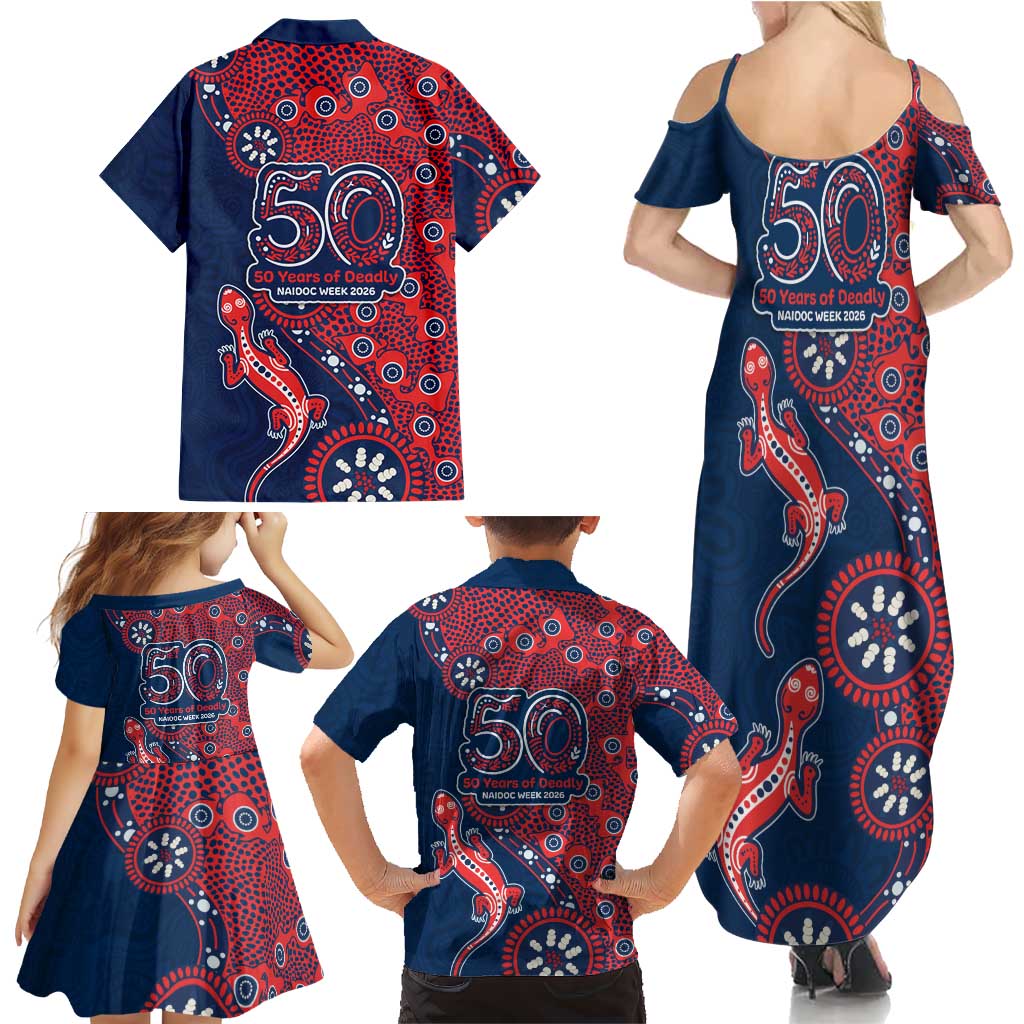 Sydney Roosters NAIDOC Week 2026 Family Matching Summer Maxi Dress and Hawaiian Shirt Aboriginal Lizard Dot Painting - 50 Years of Deadly