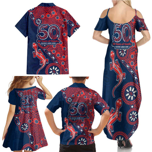 Sydney Roosters NAIDOC Week 2026 Family Matching Summer Maxi Dress and Hawaiian Shirt Aboriginal Lizard Dot Painting - 50 Years of Deadly