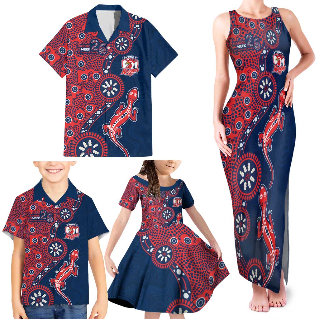 Sydney Roosters NAIDOC Week 2026 Family Matching Tank Maxi Dress and Hawaiian Shirt Aboriginal Lizard Dot Painting - 50 Years of Deadly