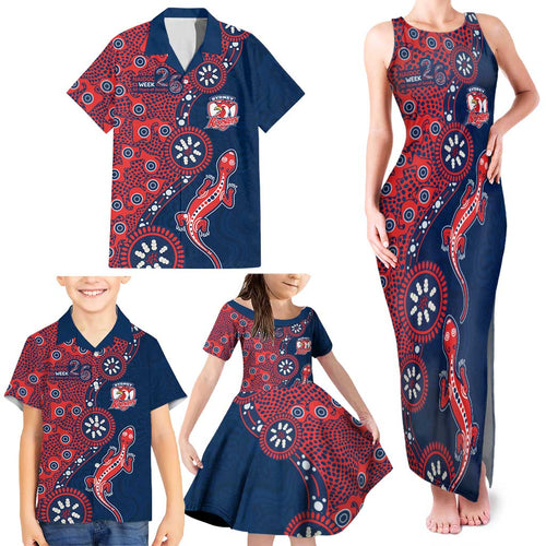Sydney Roosters NAIDOC Week 2026 Family Matching Tank Maxi Dress and Hawaiian Shirt Aboriginal Lizard Dot Painting - 50 Years of Deadly