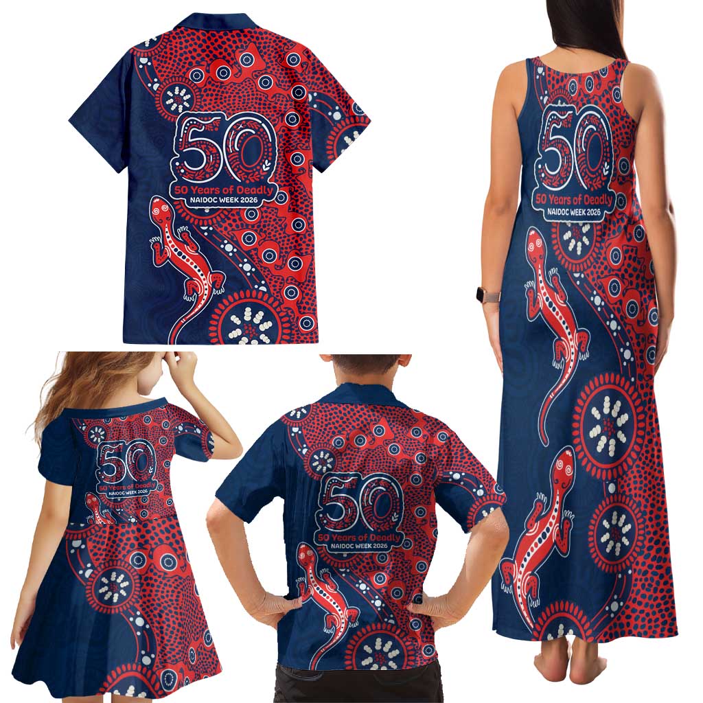 Sydney Roosters NAIDOC Week 2026 Family Matching Tank Maxi Dress and Hawaiian Shirt Aboriginal Lizard Dot Painting - 50 Years of Deadly