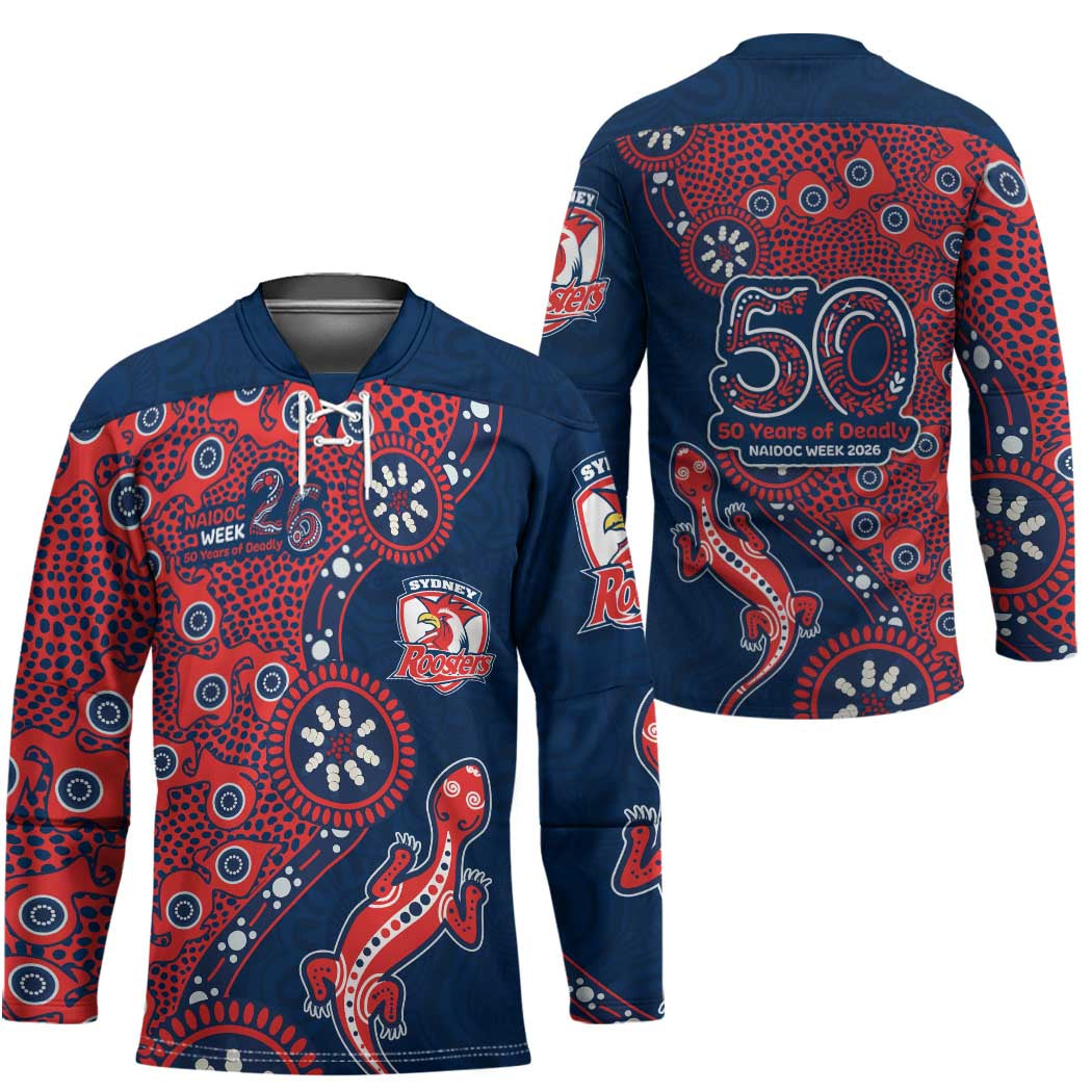 Sydney Roosters NAIDOC Week 2026 Hockey Jersey Aboriginal Lizard Dot Painting - 50 Years of Deadly