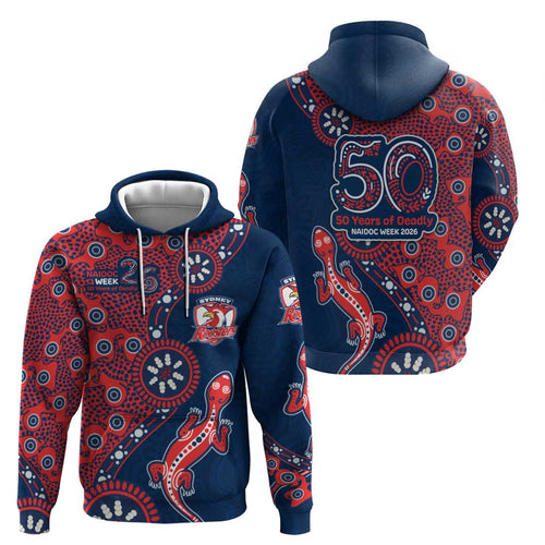 Sydney Roosters NAIDOC Week 2026 Hoodie Aboriginal Lizard Dot Painting - 50 Years of Deadly