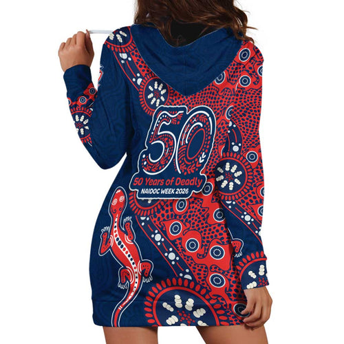 Sydney Roosters NAIDOC Week 2026 Hoodie Dress Aboriginal Lizard Dot Painting - 50 Years of Deadly
