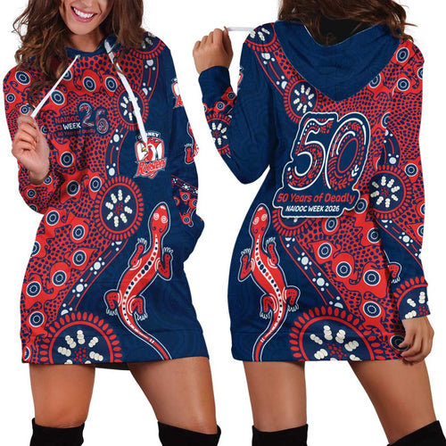 Sydney Roosters NAIDOC Week 2026 Hoodie Dress Aboriginal Lizard Dot Painting - 50 Years of Deadly