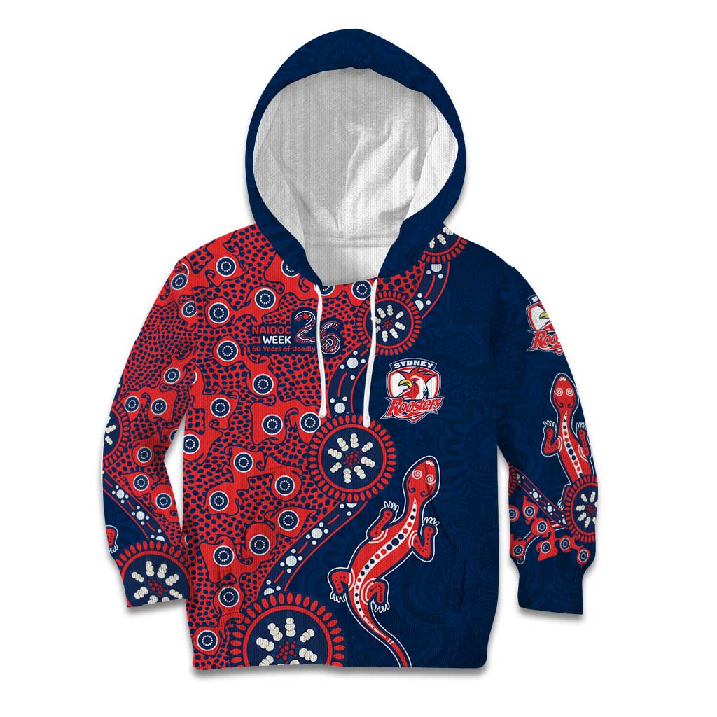 Sydney Roosters NAIDOC Week 2026 Kid Hoodie Aboriginal Lizard Dot Painting - 50 Years of Deadly