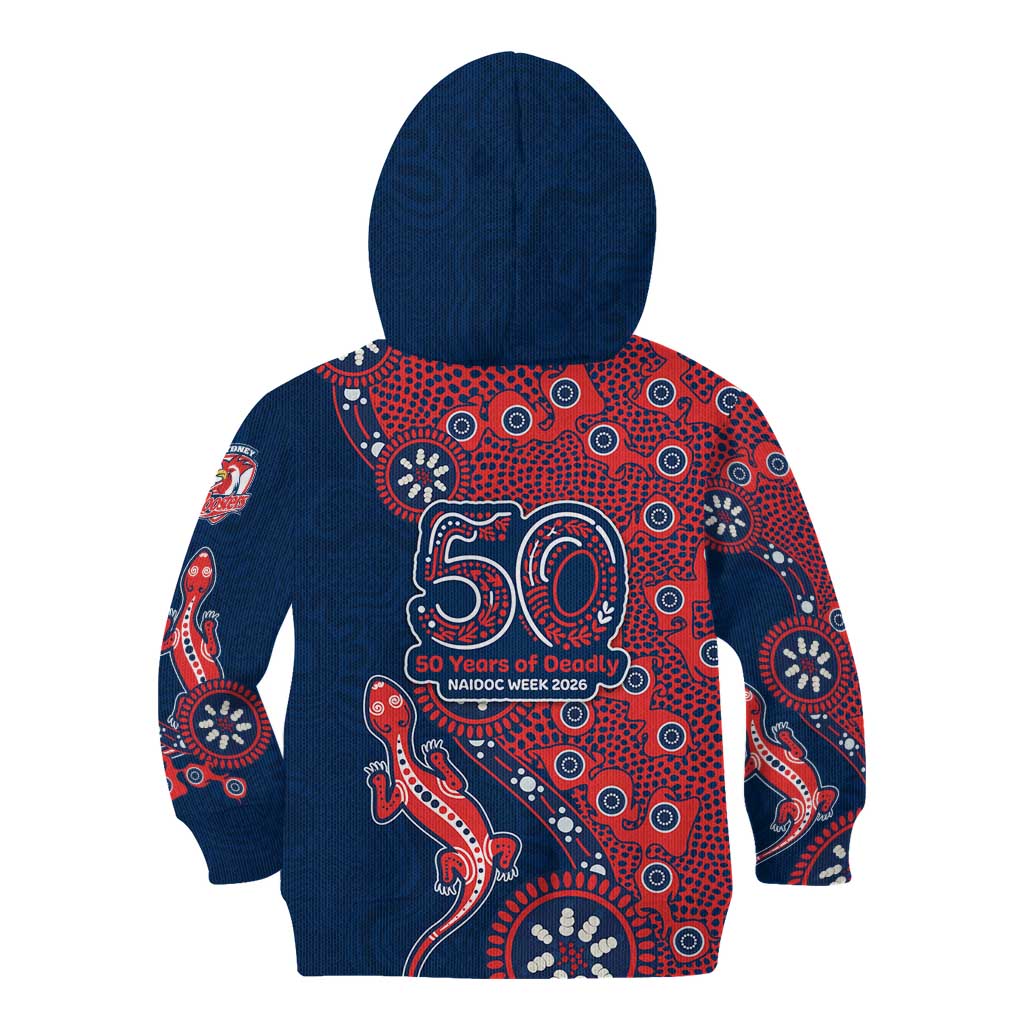 Sydney Roosters NAIDOC Week 2026 Kid Hoodie Aboriginal Lizard Dot Painting - 50 Years of Deadly