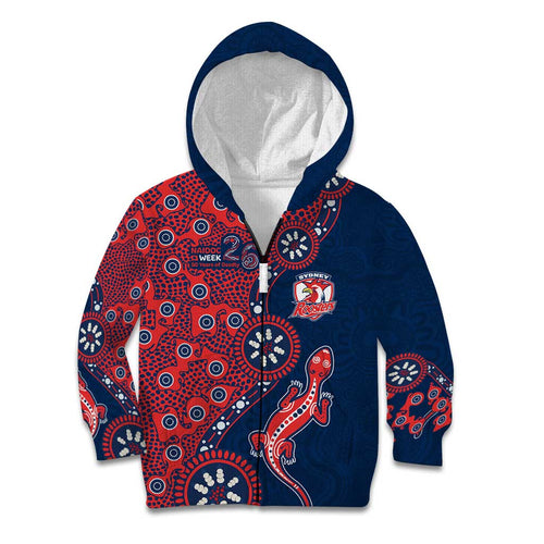 Sydney Roosters NAIDOC Week 2026 Kid Hoodie Aboriginal Lizard Dot Painting - 50 Years of Deadly