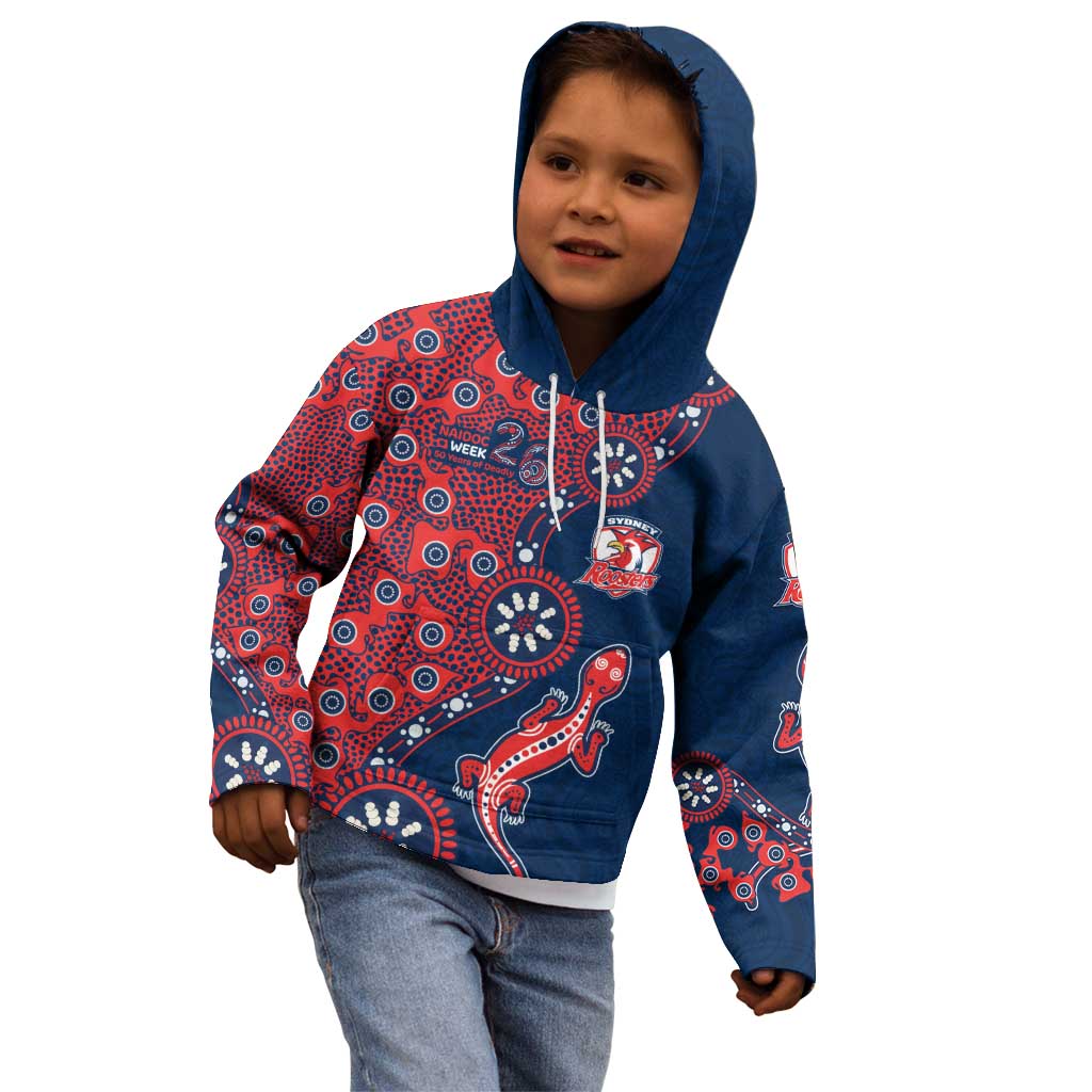Sydney Roosters NAIDOC Week 2026 Kid Hoodie Aboriginal Lizard Dot Painting - 50 Years of Deadly