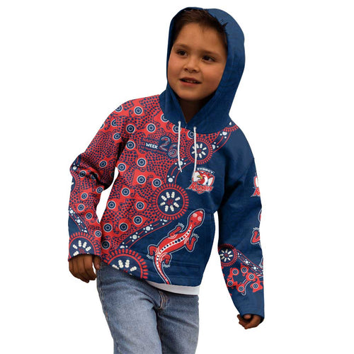 Sydney Roosters NAIDOC Week 2026 Kid Hoodie Aboriginal Lizard Dot Painting - 50 Years of Deadly