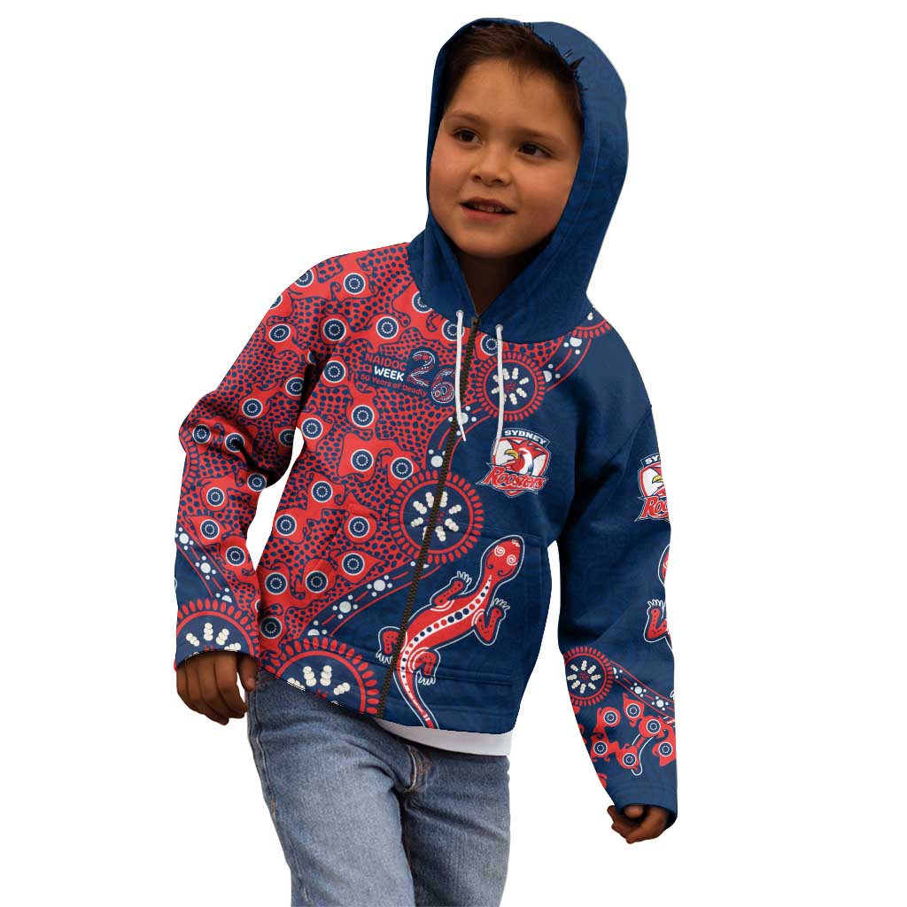 Sydney Roosters NAIDOC Week 2026 Kid Hoodie Aboriginal Lizard Dot Painting - 50 Years of Deadly