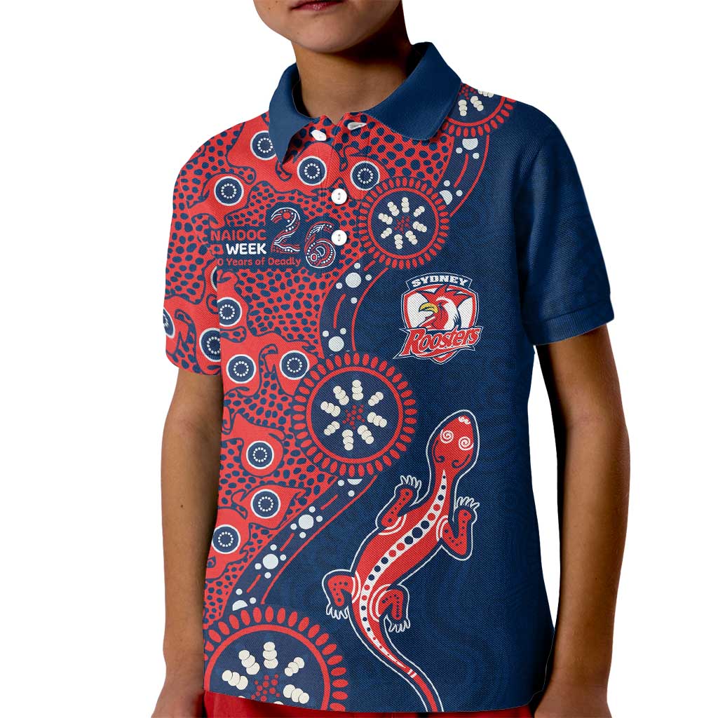 Sydney Roosters NAIDOC Week 2026 Kid Polo Shirt Aboriginal Lizard Dot Painting - 50 Years of Deadly